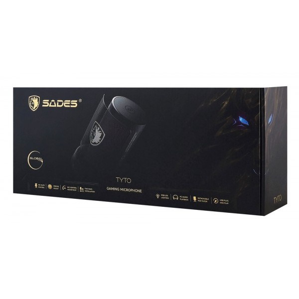 SADES gaming μικρόφωνο TYTO με βάση γραφείου & επιτραπέζια, pop φίλτρο, καρδιοειδές, USB, μαύρο