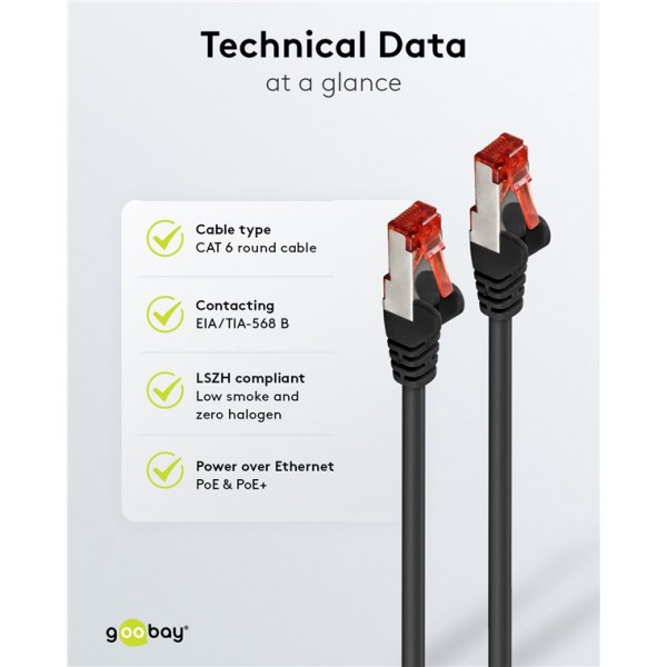 GOOBAY καλώδιο δικτύου 93215, CAT 6 S/FTP, copper, 250MHz, 0.25m, μαύρο
