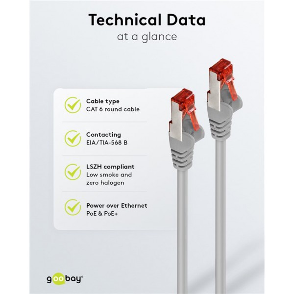 GOOBAY καλώδιο δικτύου 50887, CAT 6 S/FTP, copper, 250MHz, 2m, γκρι