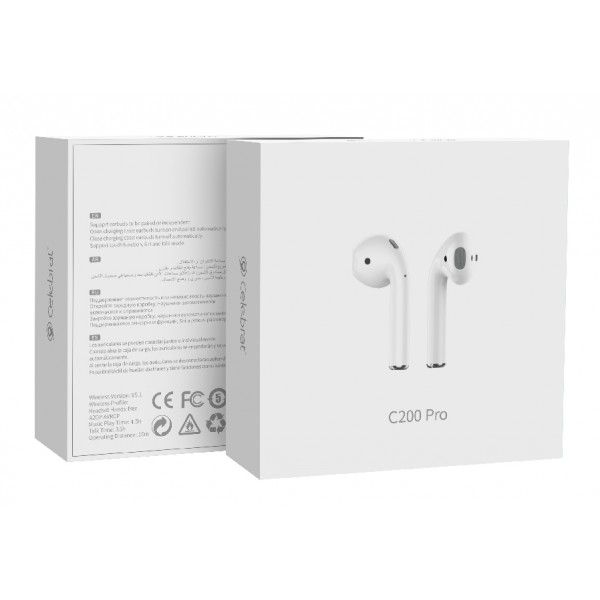 CELEBRAT earphones με θήκη φόρτισης C200 Pro, True Wireless, 13mm, 30/300mAh, λευκά