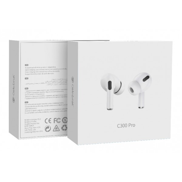 CELEBRAT earphones με θήκη φόρτισης C300 Pro, True Wireless, 13mm, 30/300mAh, λευκά