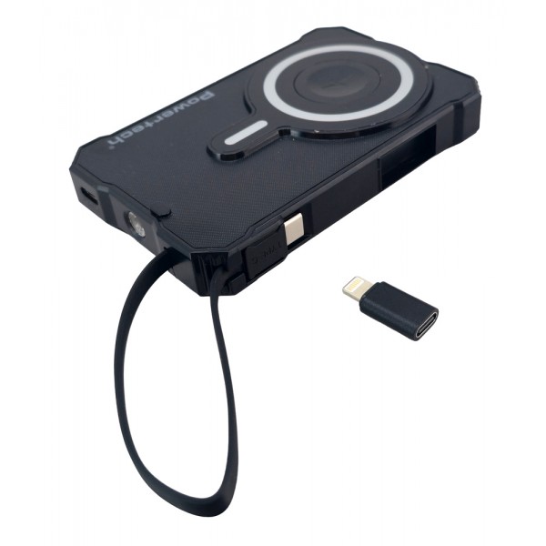 POWERTECH ηλιακό power bank PT-1505 με καλώδιο, 10000mah, magnetic wireless, 35W, μαύρο