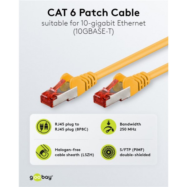 GOOBAY καλώδιο δικτύου 92453, CAT 6 S/FTP, copper, 250MHz, 0.15m, κίτρινο - GOOBAY