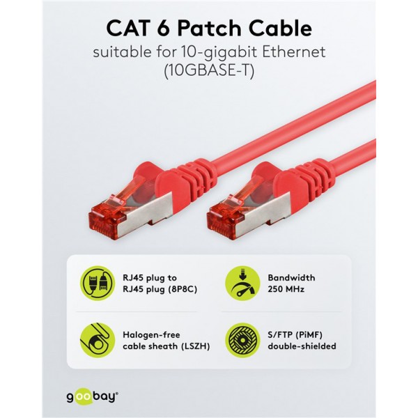 GOOBAY καλώδιο δικτύου 92458, CAT 6 S/FTP, copper, 250MHz, 0.15m, κόκκινο - GOOBAY