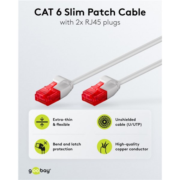 GOOBAY καλώδιο δικτύου 71546, CAT 6 U/UTP, slim, copper, 250MHz, 0.25m, γκρι - GOOBAY