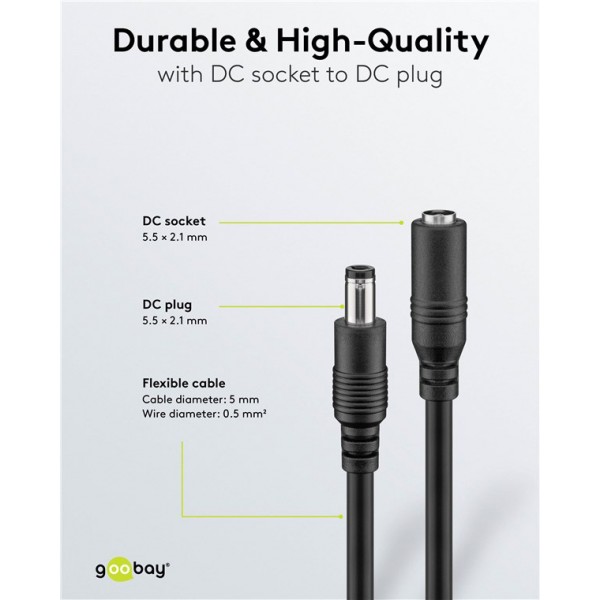 GOOBAY καλώδιο προέκτασης τροφοδοσίας 76671, 5.5x2.1mm, 5m, μαύρο