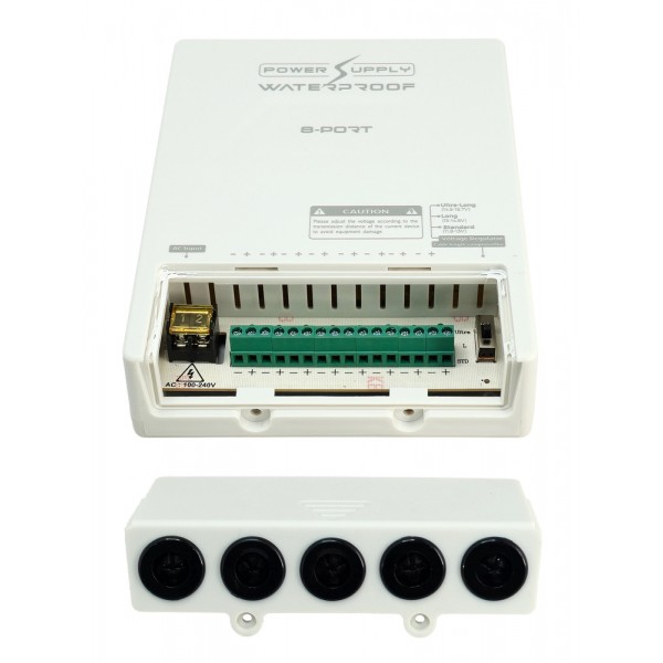 FOLKSAFE τροφοδοτικό συστημάτων CCTV FS-DC120805W, 8 εξόδων, 12V/5A, αδιάβροχο IP65 - FOLKSAFE