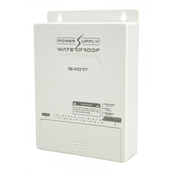 FOLKSAFE τροφοδοτικό συστημάτων CCTV FS-DC121608W, 16 εξόδων, 12V/8A, αδιάβροχο IP65 - FOLKSAFE