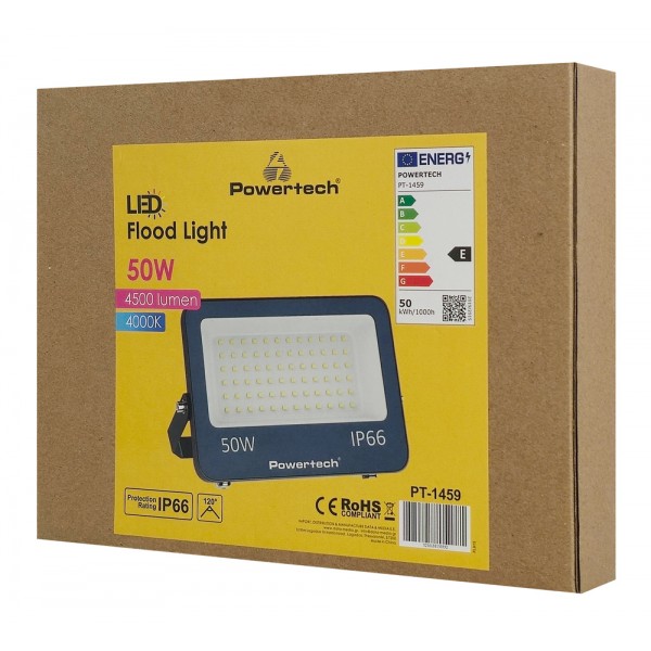 POWERTECH LED προβολέας PT-1459, 50W, 4000K, 4500lm, IP66 - Προβολείς