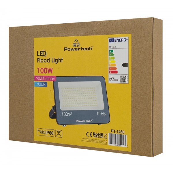 POWERTECH LED προβολέας PT-1460, 100W, 4000K, 9000lm, IP66 - Προβολείς
