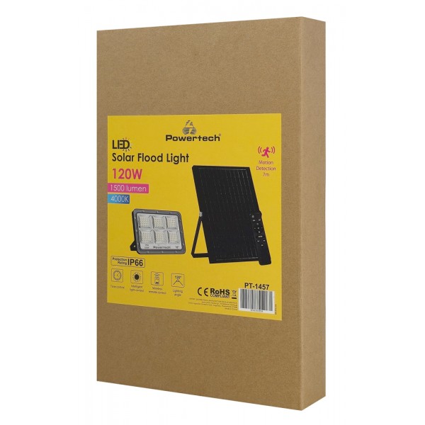 POWERTECH LED ηλιακός προβολέας PT-1457 με τηλεχειριστήριο, αισθητήρας κίνησης, 120W, 4000K, 1500lm, IP66 - Προβολείς