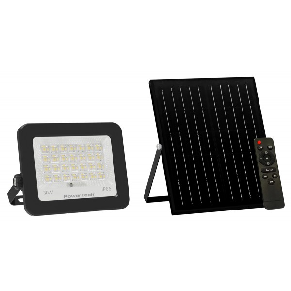 POWERTECH LED ηλιακός προβολέας PT-1461 με τηλεχειριστήριο, 30W, 4000K, 400lm, IP66 - Προβολείς