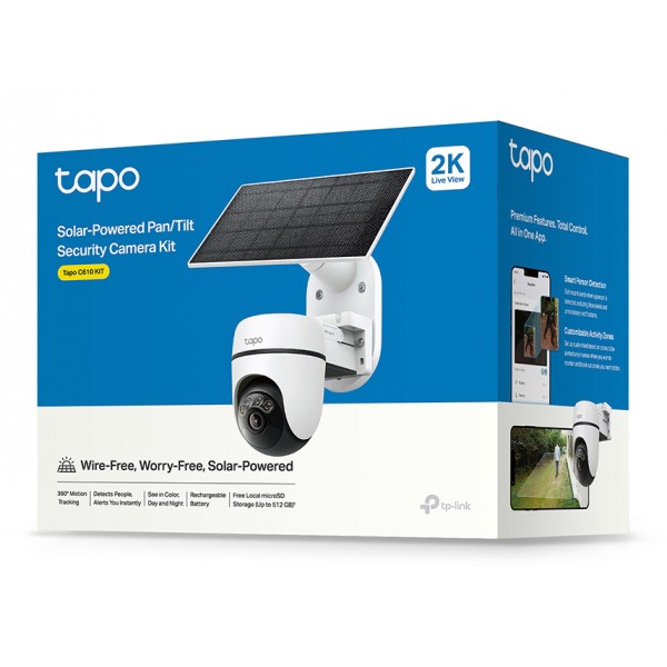 TP-LINK smart ηλιακή κάμερα Tapo C610 KIT, 2K/3MP, WiFi, PTZ, SD, IP65, EU/1.0