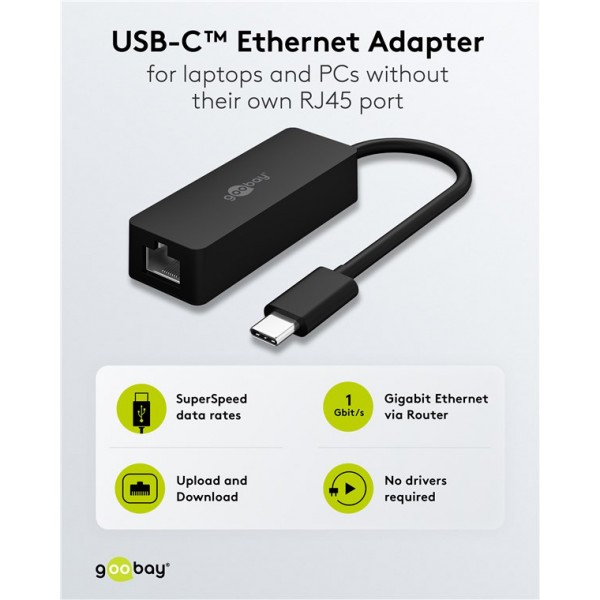 GOOBAY αντάπτορας δικτύου 76579, USB-C, 1000Mbps Ethernet, μαύρος