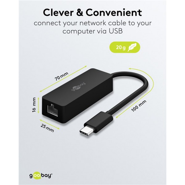 GOOBAY αντάπτορας δικτύου 76579, USB-C, 1000Mbps Ethernet, μαύρος