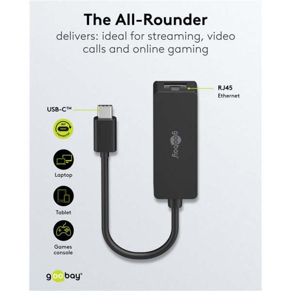 GOOBAY αντάπτορας δικτύου 76579, USB-C, 1000Mbps Ethernet, μαύρος