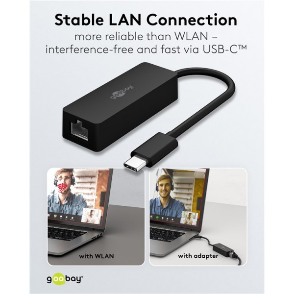 GOOBAY αντάπτορας δικτύου 76579, USB-C, 1000Mbps Ethernet, μαύρος