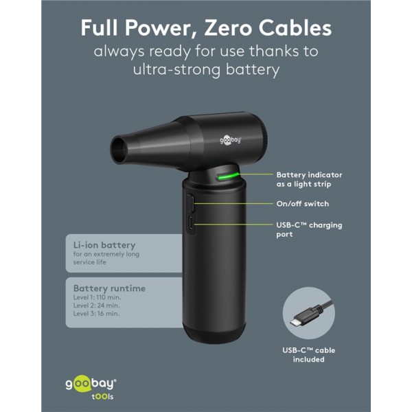 GOOBAY ηλεκτρικό air duster 77831 με φακό, 180W, 6000mAh, μαύρο