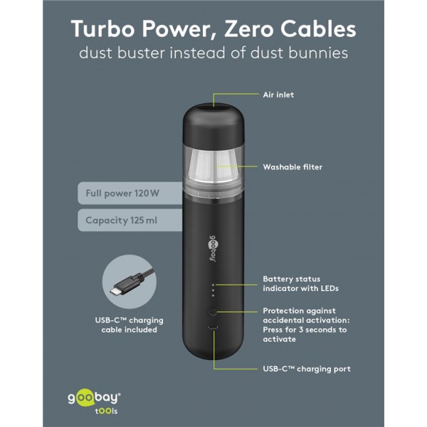 GOOBAY 2 σε 1 σκουπάκι χειρός & air duster 77829, 120W, 6000mAh, μαύρο