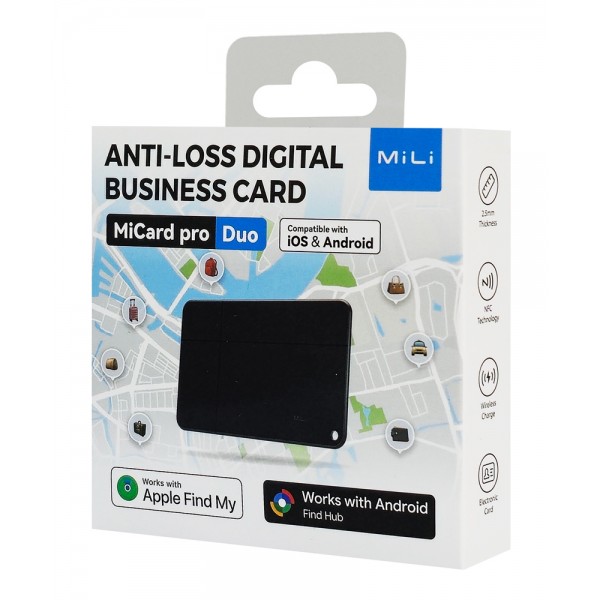 MILI ψηφιακή επαγγελματική κάρτα & tracker MiCard Duo για iOS & Android συσκευές, NFC, Bluetooth, μαύρο