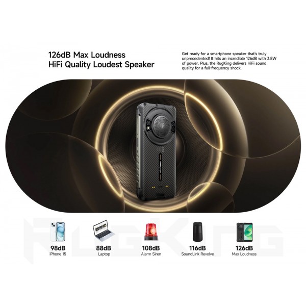 ULEFONE smartphone RugKing με ηχείο 3.5W, 5.99", 8/256GB, 9600mAh, IP68/IP69K, μαύρο