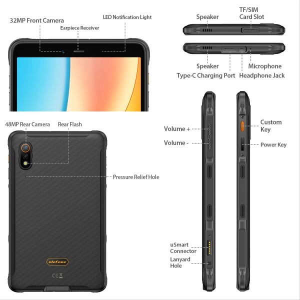 ULEFONE tablet Armor Pad Pro, 8", 8/256GB, 4G, 7650mAh, IP68/IP69K, μαύρο