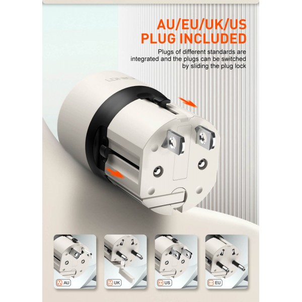 LDNIO φορτιστής τοίχου Q2319 με καλώδιο Lightning, EU/UK/US/AU βύσμα, USB/USB-C, 30W, γκρι - Φορτιστές Κινητών