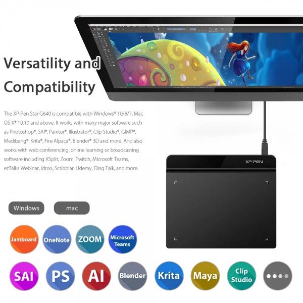 XP-PEN ταμπλέτα σχεδίασης με γραφίδα Star G640, 152.4x101.6mm, μαύρο