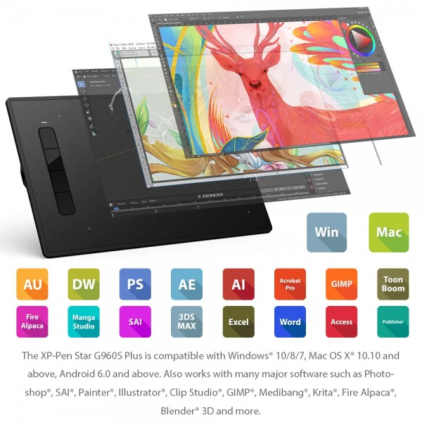 XP-PEN ταμπλέτα σχεδίασης με γραφίδα Star G960S Plus, 228.8x152.6mm, μαύρο