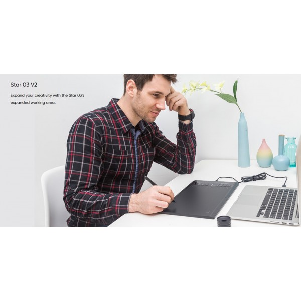 XP-PEN ταμπλέτα σχεδίασης με γραφίδα Star 03 V2, 228.8x152.6mm, μαύρο - Tablet - Parts