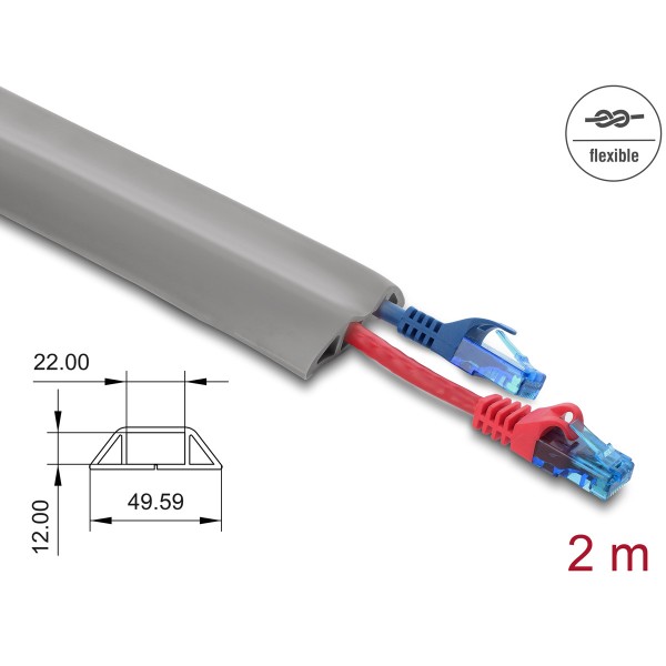 DELOCK κανάλι καλωδίων 20767 με αυτοκόλλητο, εύκαμπτο PVC, 50x14mm, 2m, γκρι - Τακτοποίηση Καλωδίων