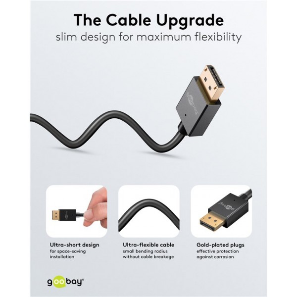 GOOBAY καλώδιο DisplayPort 77443, 8K/120Hz, 40 Gbps, 2m, μαύρο - GOOBAY