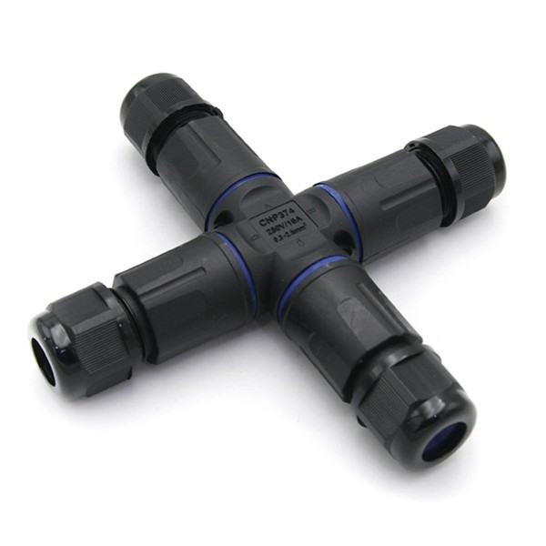 POWERTECH αδιάβροχος σύνδεσμος καλωδίων τροφοδοσίας TOOL-0114, τύπου σταυρός, 3pin, IP68, μαύρος - Service & Εργαλεία