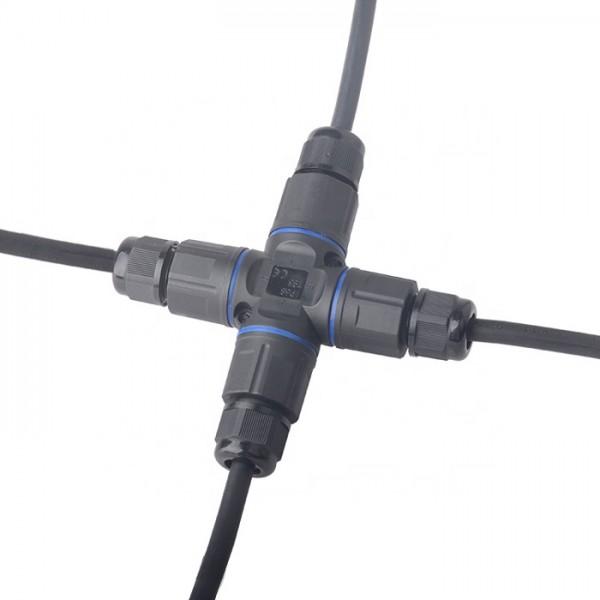 POWERTECH αδιάβροχος σύνδεσμος καλωδίων τροφοδοσίας TOOL-0114, τύπου σταυρός, 3pin, IP68, μαύρος - Service & Εργαλεία