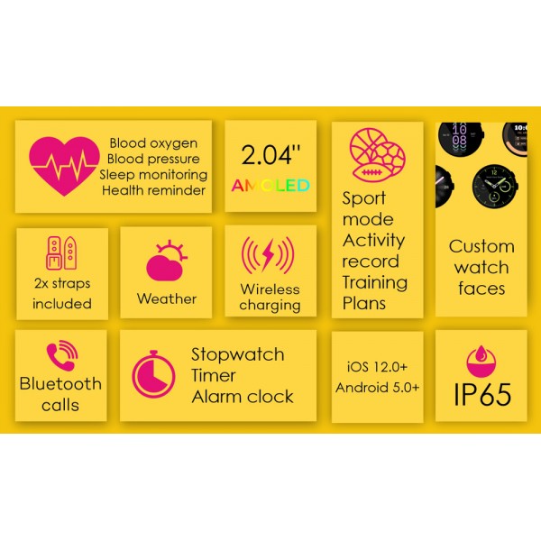 INTIME smartwatch A10 Pro με 2x λουράκια, heart rate, 2.04" AMOLED, IP65, μαύρο - Smartwatches