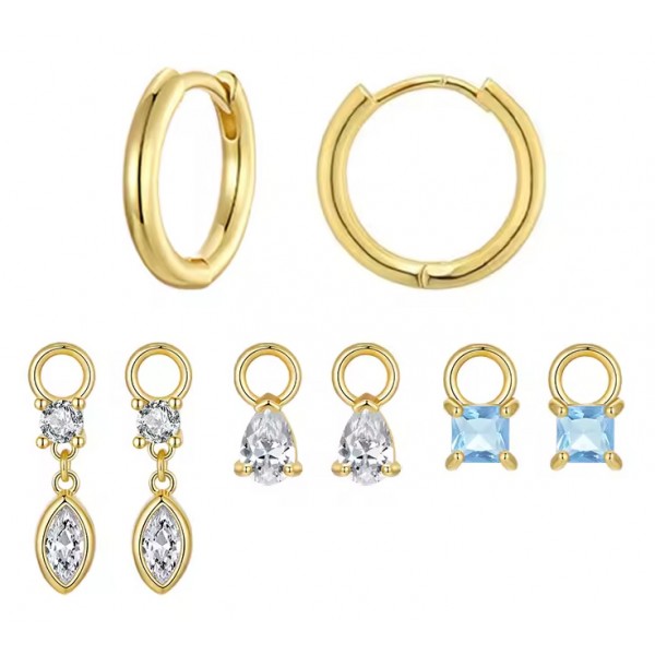 BAMOER σκουλαρίκια κρίκοι YIE262 με 3x σετ charm, κυβική ζιρκόνια, χαλκός, χρυσό - Προσωπική Φροντίδα