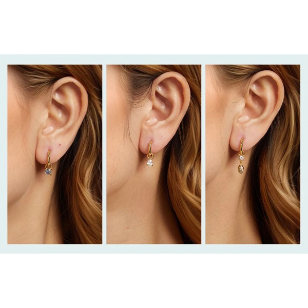 BAMOER σκουλαρίκια κρίκοι YIE262 με 3x σετ charm, κυβική ζιρκόνια, χαλκός, χρυσό - Προσωπική Φροντίδα