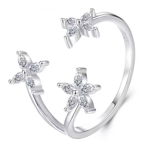 BAMOER δαχτυλίδι BSR710-E με κυβική ζιρκόνια, ανοιγόμενο, ασήμι 925, ασημί - Προσωπική Φροντίδα