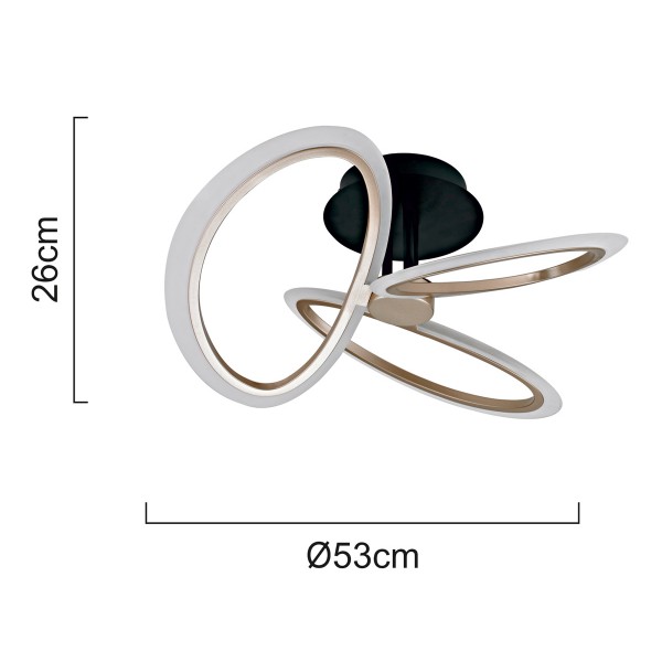 POWERTECH LED φωτιστικό οροφής HLL-0206, 40W, 4000K, Φ53x26cm, οπάλ χρυσό/μαύρο