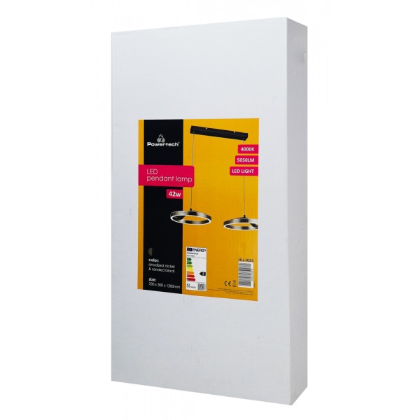 POWERTECH LED φωτιστικό οροφής HLL-0203, 42W, 4000K, 70x30x120cm, ασημί/μαύρο