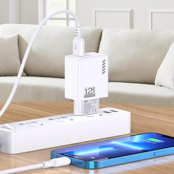 KAKUSIGA φορτιστής τοίχου KSC-1238 με καλώδιο Lightning, 2x USB, 12W, μαύρος - Φορτιστές Κινητών