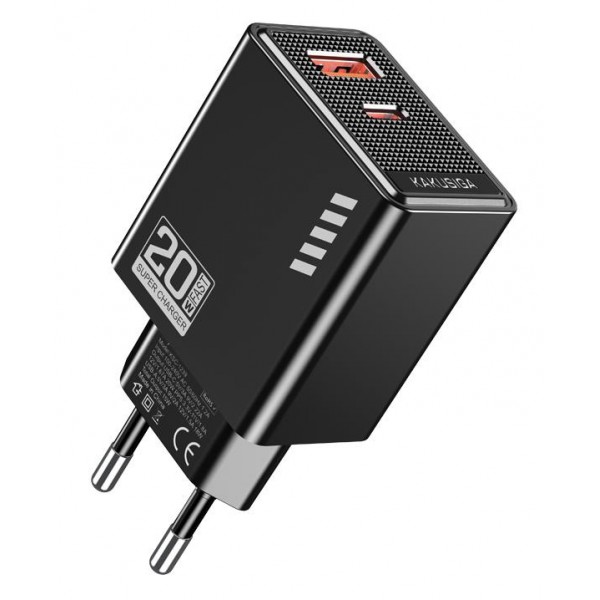 KAKUSIGA φορτιστής τοίχου KSC-1239, USB & USB-C, 20W, μαύρος - Φορτιστές Κινητών