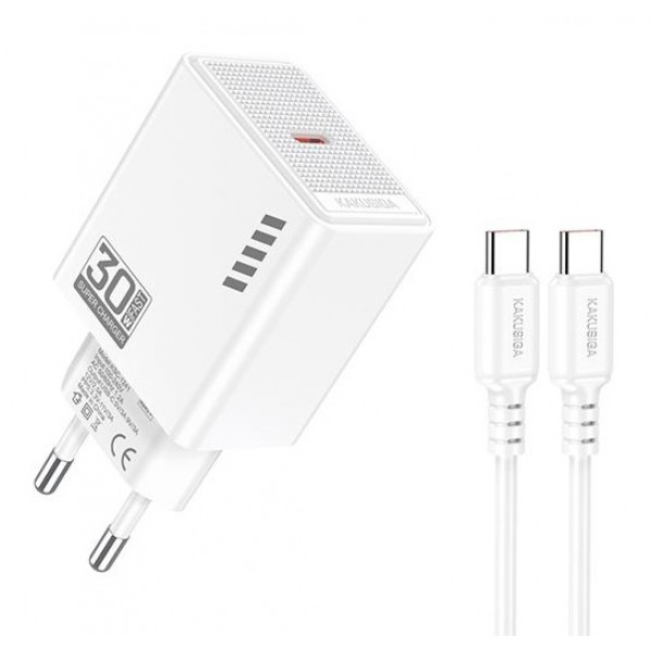 KAKUSIGA φορτιστής τοίχου KSC-1242 με καλώδιο USB-C, USB-C, 30W, λευκός - Φορτιστές Κινητών