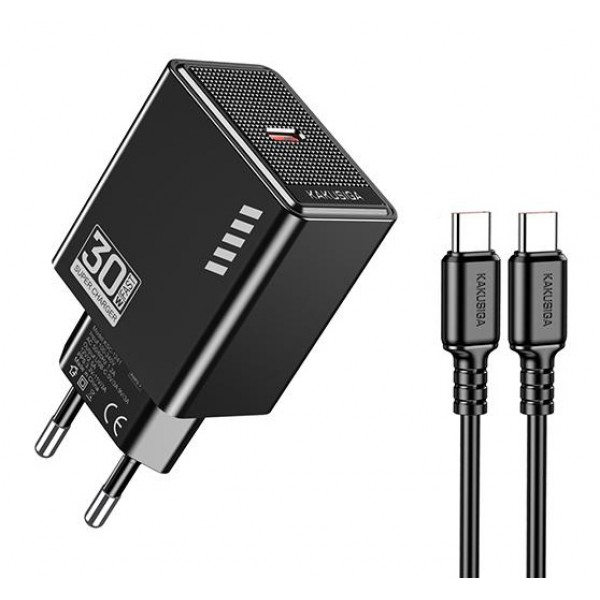 KAKUSIGA φορτιστής τοίχου KSC-1242 με καλώδιο USB-C, USB-C, 30W, μαύρος - Φορτιστές Κινητών
