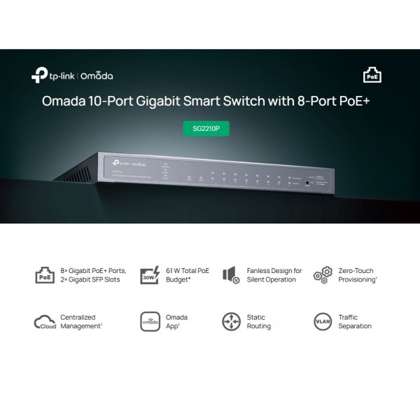 TP-LINK smart PoE+ switch SG2210P, 10-Port Gigabit, V 5.20