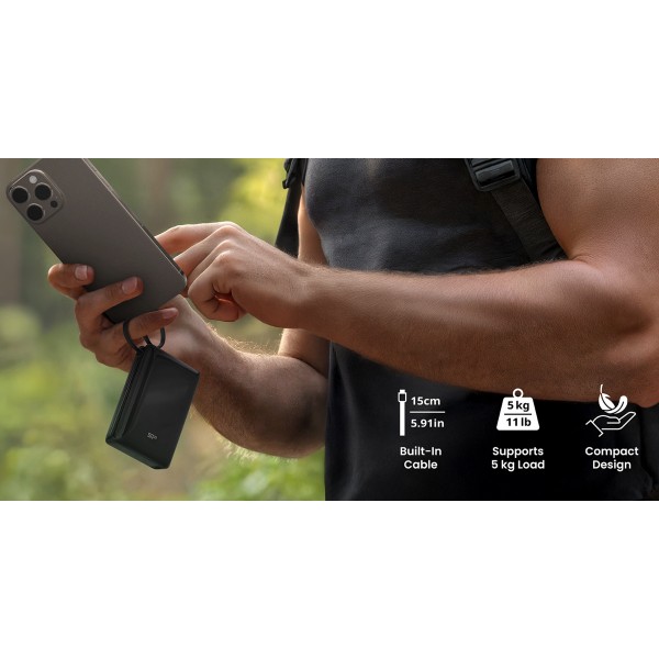 SILICON POWER power bank CP10 με καλώδιο USB-C, 2x θύρες εξόδου, 10000mAh, 20W, μαύρο - Mobile