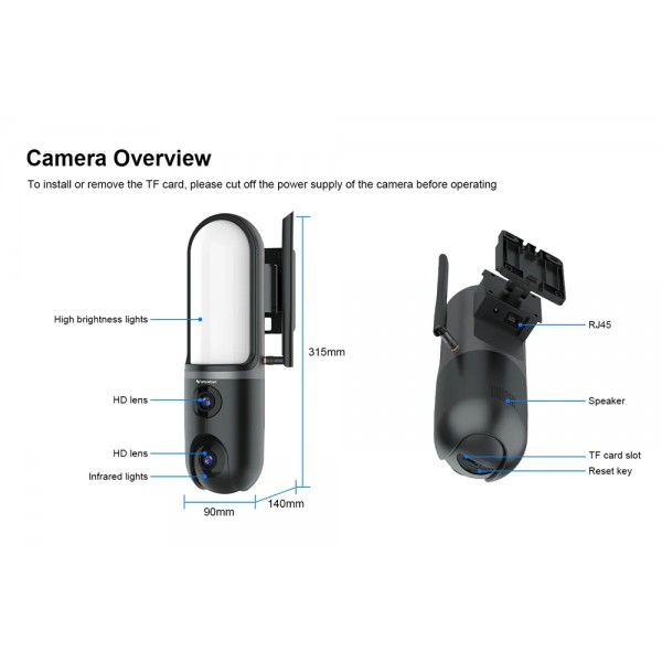 VSTARCAM smart κάμερα FC4 με φωτισμό, dual lens, 3MP, WiFi, SD, PTZ, IP66