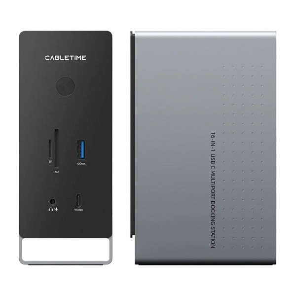 CABLETIME docking station CT-DK181-AG, 16 θυρών, USB-C σύνδεση, 100W PD, 1000Mbps, MST, γκρι - CABLETIME