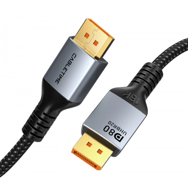 CABLETIME καλώδιο DisplayPort 2.1 CT-DP16K, VESA Certified, 16K/60Hz, 80 Gbps, 2m, μαύρο - CABLETIME
