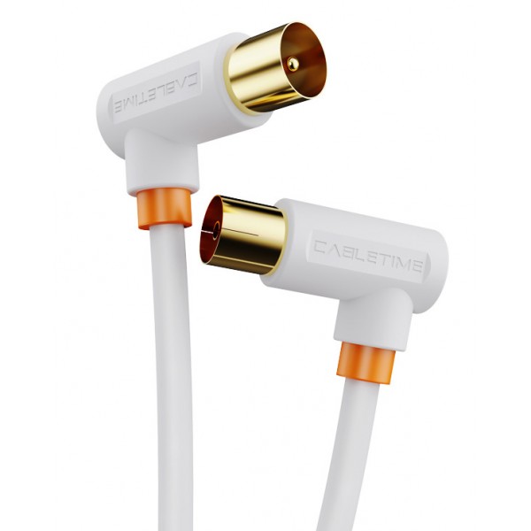 CABLETIME καλώδιο κεραίας CT-AV101-10, γωνιακό, 75 Ohm, 2m, λευκό - CABLETIME